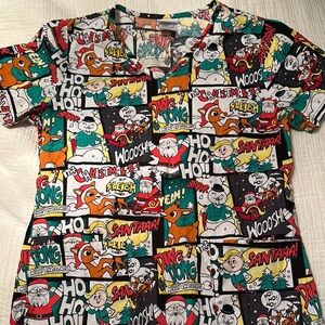 Christmas Print Scrub Top